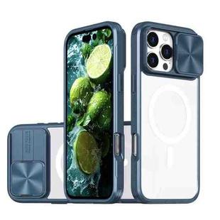 For iPhone 16 Pro Clear Acrylic + PC + TPU MagSafe Lens Sliding Cover Full Coverage Phone Case(Navy Blue)