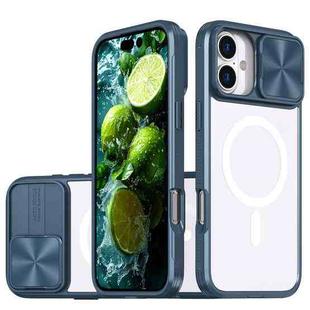 For iPhone 16 Clear Acrylic + PC + TPU MagSafe Lens Sliding Cover Full Coverage Phone Case(Navy Blue)