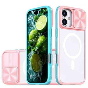 For iPhone 16 Clear Acrylic + PC + TPU MagSafe Lens Sliding Cover Full Coverage Phone Case(Pink+Cyan)