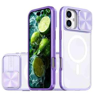 For iPhone 16 Clear Acrylic + PC + TPU MagSafe Lens Sliding Cover Full Coverage Phone Case(Purple)