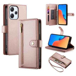 For Redmi 12 5G / 4G / Note 12R Nine Card-slot Zipper Wallet Bag Leather Phone Case(Pink)