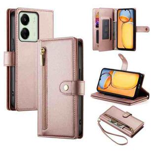 For Redmi 13C 5G / 4G / Xiaomi Poco C65 Nine Card-slot Zipper Wallet Bag Leather Phone Case(Pink)