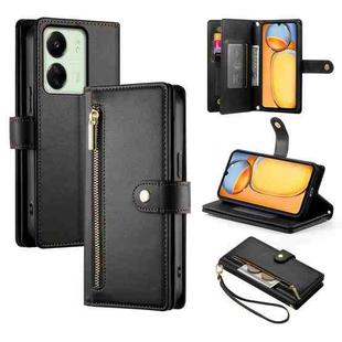 For Redmi 13C 5G / 4G / Xiaomi Poco C65 Nine Card-slot Zipper Wallet Bag Leather Phone Case(Black)