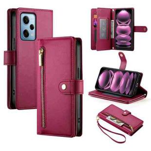 For Redmi Note 12 Pro / Xiaomi Poco X5 Pro Nine Card-slot Zipper Wallet Bag Leather Phone Case(Red)