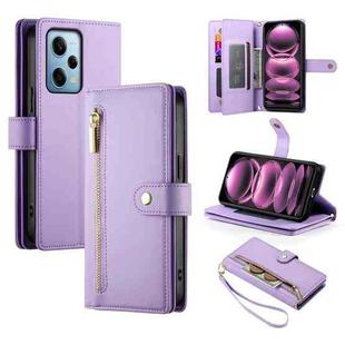 For Redmi Note 12 Pro / Xiaomi Poco X5 Pro Nine Card-slot Zipper Wallet Bag Leather Phone Case(Purple)