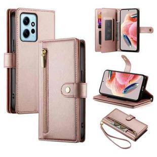 For Redmi Note 12 4G / Note 12R Pro Nine Card-slot Zipper Wallet Bag Leather Phone Case(Pink)