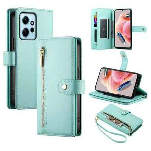 For Redmi Note 12 4G / Note 12R Pro Nine Card-slot Zipper Wallet Bag Leather Phone Case(Mint Green)