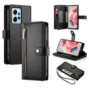 For Redmi Note 12 4G / Note 12R Pro Nine Card-slot Zipper Wallet Bag Leather Phone Case(Black)