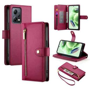 For Redmi Note 12 5G / Xiaomi Poco X5 Nine Card-slot Zipper Wallet Bag Leather Phone Case(Red)