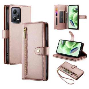 For Redmi Note 12 5G / Xiaomi Poco X5 Nine Card-slot Zipper Wallet Bag Leather Phone Case(Pink)