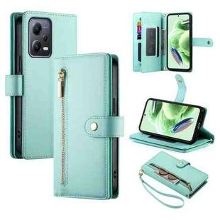 For Redmi Note 12 5G / Xiaomi Poco X5 Nine Card-slot Zipper Wallet Bag Leather Phone Case(Mint Green)