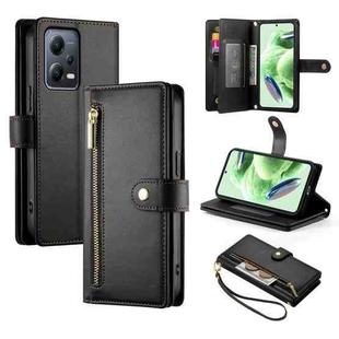 For Redmi Note 12 5G / Xiaomi Poco X5 Nine Card-slot Zipper Wallet Bag Leather Phone Case(Black)