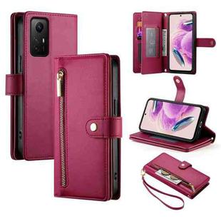 For Redmi Note 12S 4G / Note 11 4G Nine Card-slot Zipper Wallet Bag Leather Phone Case(Red)