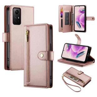 For Redmi Note 12S 4G / Note 11 4G Nine Card-slot Zipper Wallet Bag Leather Phone Case(Pink)