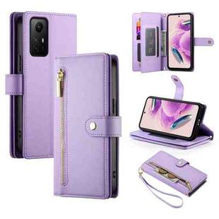 For Redmi Note 12S 4G / Note 11 4G Nine Card-slot Zipper Wallet Bag Leather Phone Case(Purple)