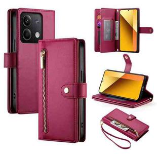 For Redmi Note 13 5G Nine Card-slot Zipper Wallet Bag Leather Phone Case(Red)