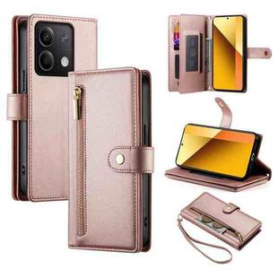 For Redmi Note 13 5G Nine Card-slot Zipper Wallet Bag Leather Phone Case(Pink)