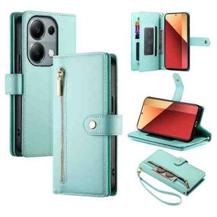 For Redmi Note 13 Pro 4G / Xiaomi Poco M6 Pro Nine Card-slot Zipper Wallet Bag Leather Phone Case(Mint Green)