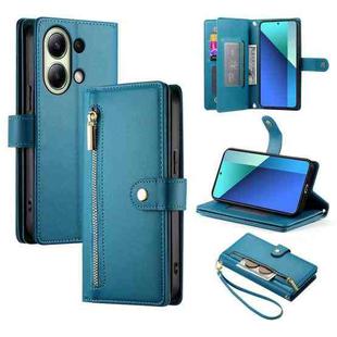 For Redmi Note 13 4G Nine Card-slot Zipper Wallet Bag Leather Phone Case(Blue)