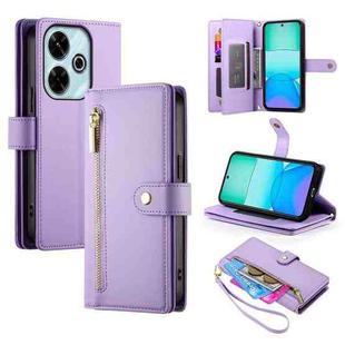 For Redmi 13 Nine Card-slot Zipper Wallet Bag Leather Phone Case(Purple)