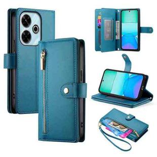 For Redmi 13 Nine Card-slot Zipper Wallet Bag Leather Phone Case(Blue)