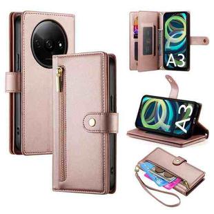 For Redmi A3 Nine Card-slot Zipper Wallet Bag Leather Phone Case(Pink)