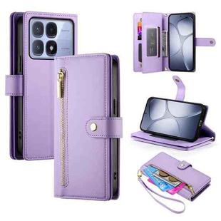 For Redmi K70 Ultra Nine Card-slot Zipper Wallet Bag Leather Phone Case(Purple)