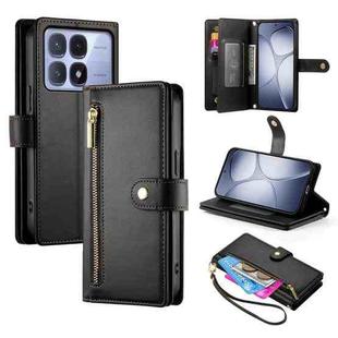 For Redmi K70 Ultra Nine Card-slot Zipper Wallet Bag Leather Phone Case(Black)