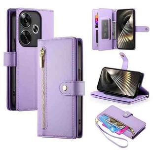 For Redmi Turbo 3 Nine Card-slot Zipper Wallet Bag Leather Phone Case(Purple)