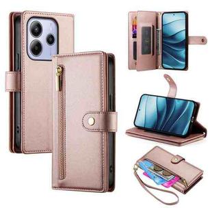 For Redmi Note 14 4G 163.25mm Global Nine Card-slot Zipper Wallet Bag Leather Phone Case(Pink)