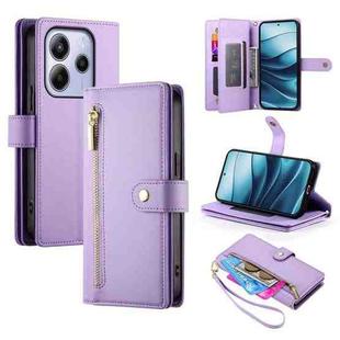 For Redmi Note 14 4G 163.25mm Global Nine Card-slot Zipper Wallet Bag Leather Phone Case(Purple)
