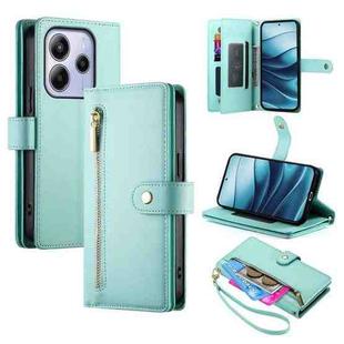 For Redmi Note 14 4G 164.84mm Nine Card-slot Zipper Wallet Bag Leather Phone Case(Mint Green)