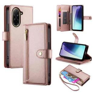 For Redmi A5 4G 171.7mm / Xiaomi Poco C71 Nine Card-slot Zipper Wallet Bag Leather Phone Case(Pink)