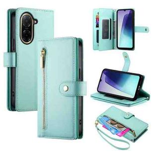 For Redmi A5 4G 171.7mm / Xiaomi Poco C71 Nine Card-slot Zipper Wallet Bag Leather Phone Case(Mint Green)