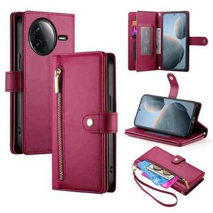 For Redmi K80 / K80 Pro Nine Card-slot Zipper Wallet Bag Leather Phone Case(Red)