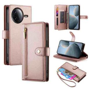 For Redmi K80 / K80 Pro Nine Card-slot Zipper Wallet Bag Leather Phone Case(Pink)