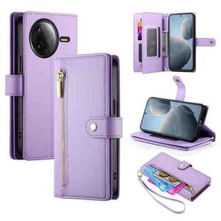 For Redmi K80 / K80 Pro Nine Card-slot Zipper Wallet Bag Leather Phone Case(Purple)