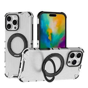 For iPhone 16 Pro Max Grating 360 Degree Rotating Holder Shockproof Phone Case(Transparent)