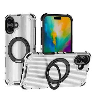 For iPhone 16 Plus Grating 360 Degree Rotating Holder Shockproof Phone Case(Transparent)