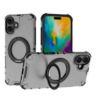 For iPhone 16 Plus Grating 360 Degree Rotating Holder Shockproof Phone Case(Black)