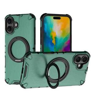 For iPhone 16 Plus Grating 360 Degree Rotating Holder Shockproof Phone Case(Green)