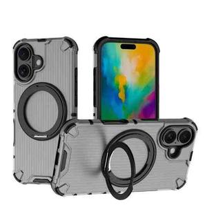 For iPhone 16 Grating 360 Degree Rotating Holder Shockproof Phone Case(Black)