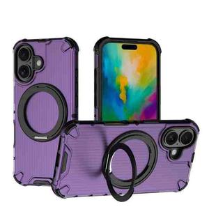 For iPhone 16 Grating 360 Degree Rotating Holder Shockproof Phone Case(Purple)