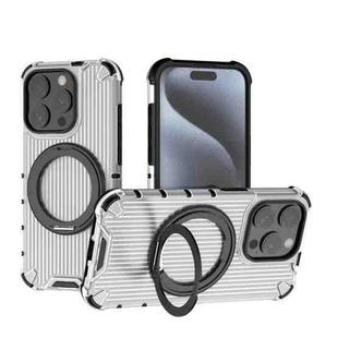 For iPhone 15 Pro Grating 360 Degree Rotating Holder Shockproof Phone Case(Transparent)