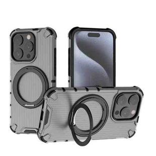 For iPhone 15 Pro Grating 360 Degree Rotating Holder Shockproof Phone Case(Black)