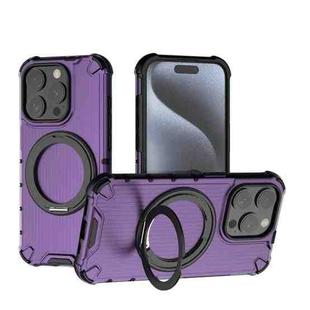 For iPhone 15 Pro Grating 360 Degree Rotating Holder Shockproof Phone Case(Purple)