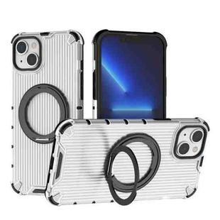 For iPhone 14 Plus Grating 360 Degree Rotating Holder Shockproof Phone Case(Transparent)