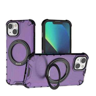 For iPhone 14 Grating 360 Degree Rotating Holder Shockproof Phone Case(Purple)