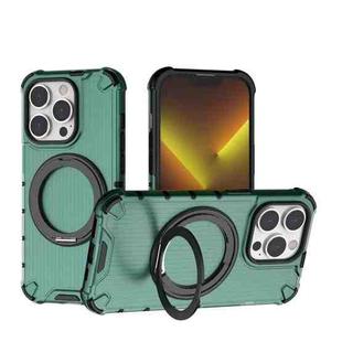 For iPhone 14 Pro Grating 360 Degree Rotating Holder Shockproof Phone Case(Green)