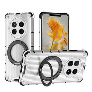 For Huawei Mate 50 Pro Grating 360 Degree Rotating Holder Shockproof Phone Case(Transparent)